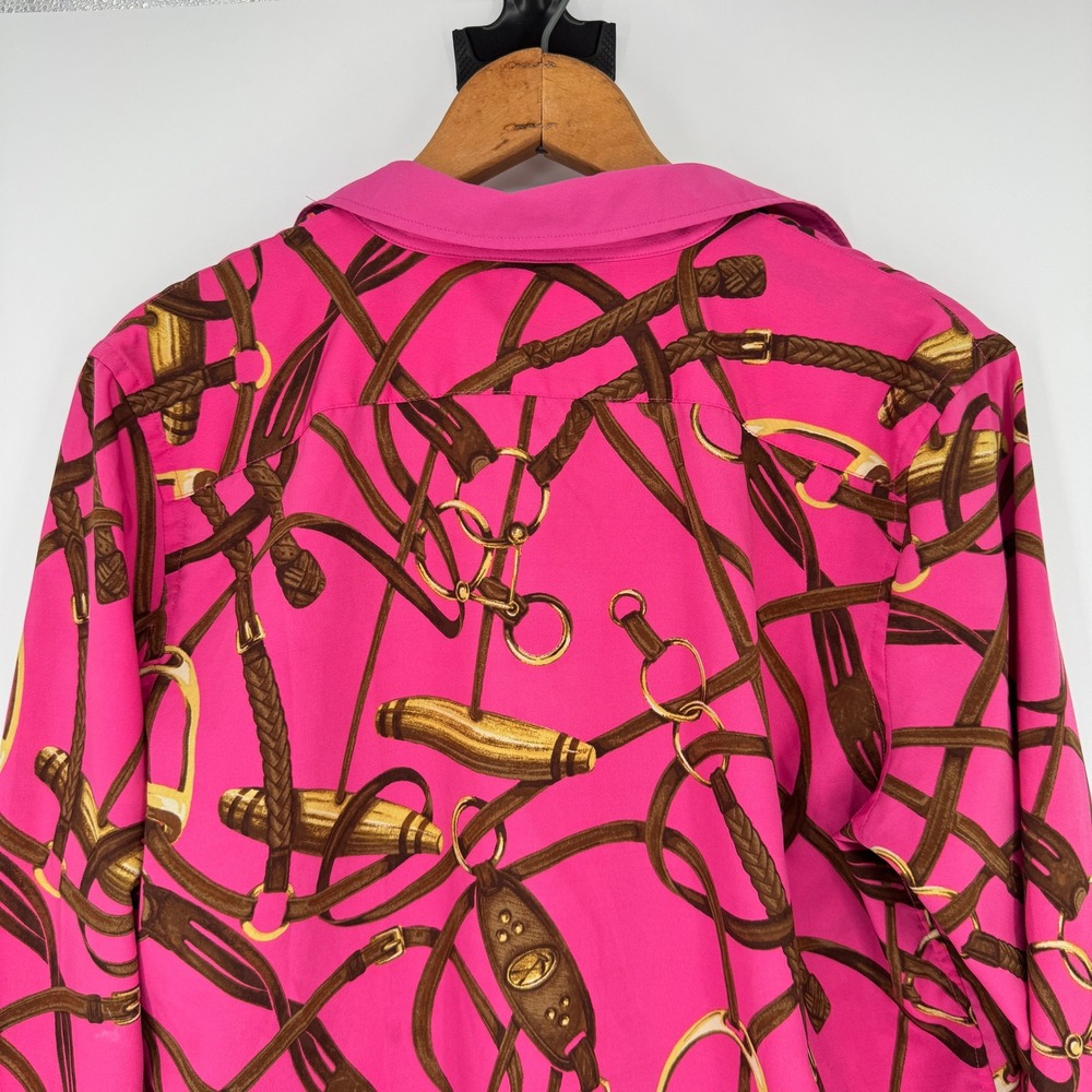 Lauren Ralph Lauren Equestrian Blouse Sz L Pink Horsebit Bridle Old Money Preppy - Picture 5 of 11